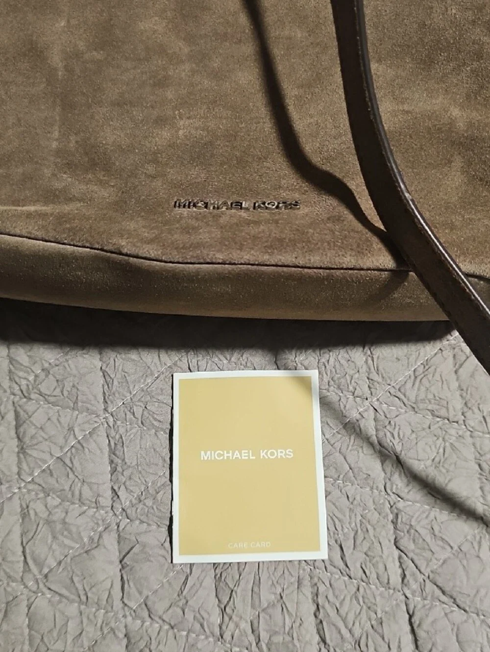 Michael Kors Suede Taupe Hobo with Tassel and Chain Accent